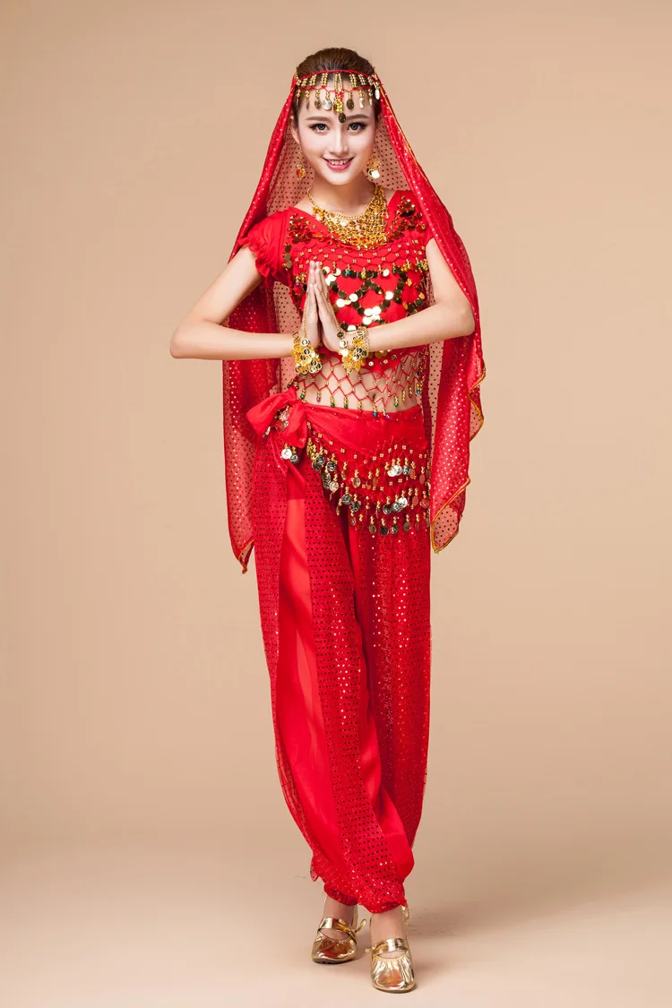 4 Cái/bộ Nữ Múa Bụng Trang Phục Dành Cho Người Phụ Nữ Múa Bụng Đầm Trưởng Thành Bellydance Phù Hợp Với Nữ Giai Đoạn Quần Áo Trên Váy Dây Lưng áo Voan Bộ