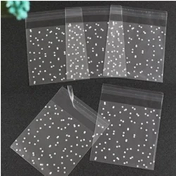 Plastic Transparent Cellophane Candy Bags, Self Adhesive, White Polka Dot, Cookie Gift Bags, Wedding, Birthday Party, 100Pcs
