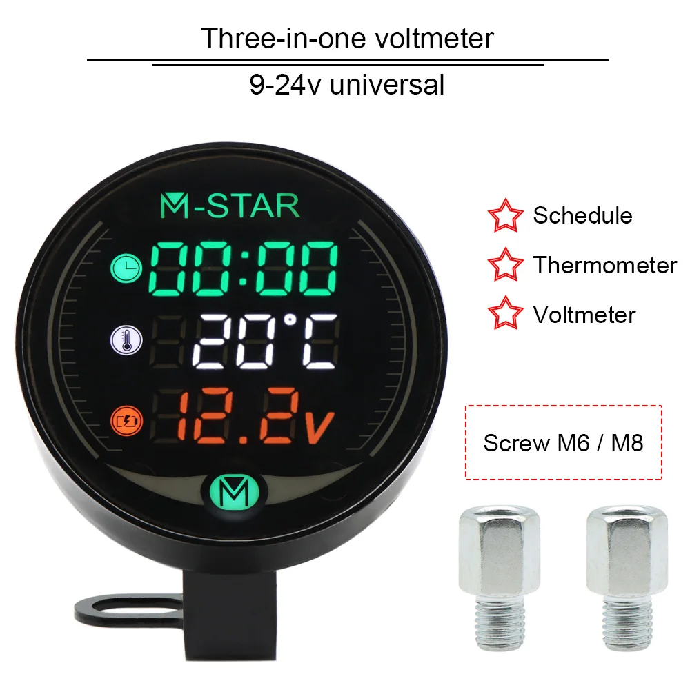 ROAOPP Waterproof 5-In-1 Motorcycle Modified Water Temperature Meter Time Voltmeter 12V Chronometer USB Mobile Phone Charging