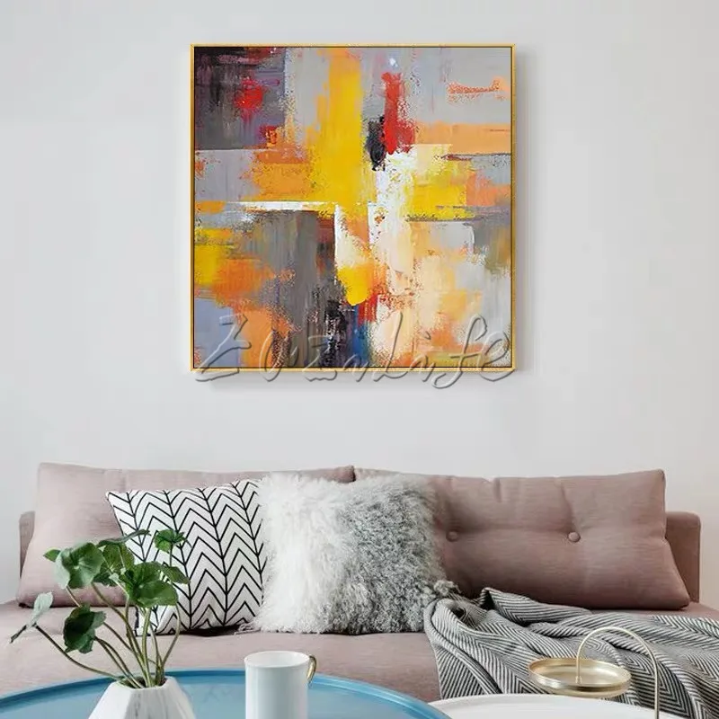 

Modern Abstract Brown Yellow White Canvas Oil Paintings Hand Painted Large wall art Home Decor Art pictures for Living Room