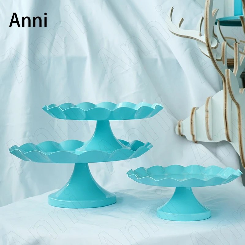 Tiffany Blue Wavy Side Cake Stand Nordic Modern Wedding Iron Dessert Pastry Display Rack Creativity Ornaments Living Room Decor