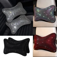Almohada de cuello con diamantes de imitación para asiento de coche, reposacabezas para cojín de asiento de conductor, accesorios ostentosos de arcoíris, 2 piezas