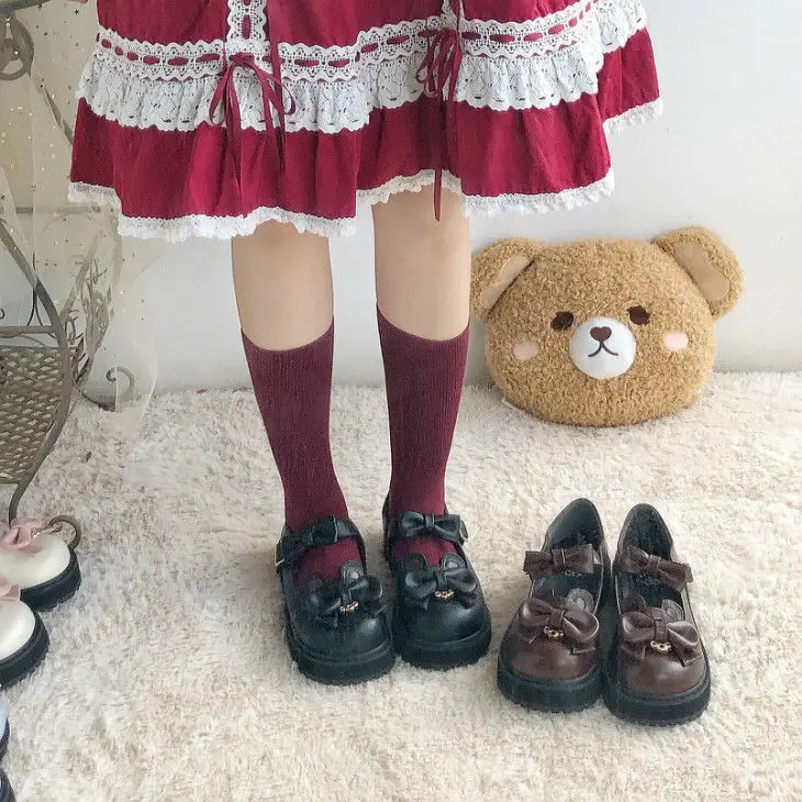 Słodki Lolita buty spotkanie przy herbacie Kawaii księżniczka Kawaii buty koronka w stylu Vintage Bowknot okrągłe głowy grube dno kobiet buty Loli