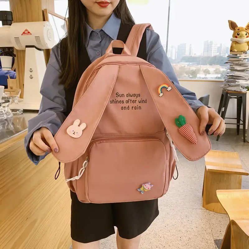 New Long Rabbit Ear Backpack Bag Girl Female Cartoon Anmie Bunny Ear Bagpack Women Teen Schoolbag College Bookbag