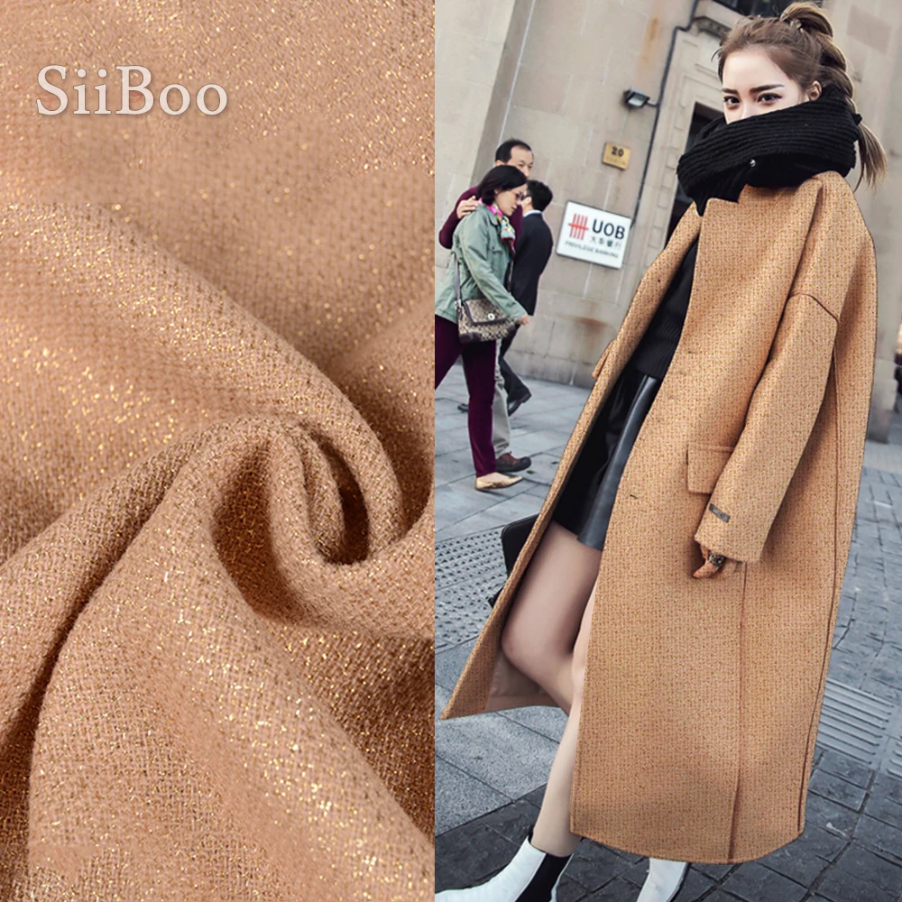 

France style elegant camel 100% pure wool fabric for coat lurex weaving woolen tissu tecidos stoffen for sewing SP4779 FREE SHIP