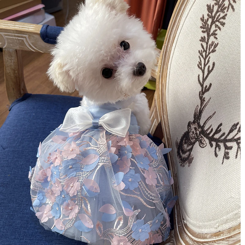 

Handmade Cat Dog Dress Pet Lace Floral Skirt Teddy Pomeranian Small Dog Clothes Bichon Poodle Princess Wedding Dresses Dropship