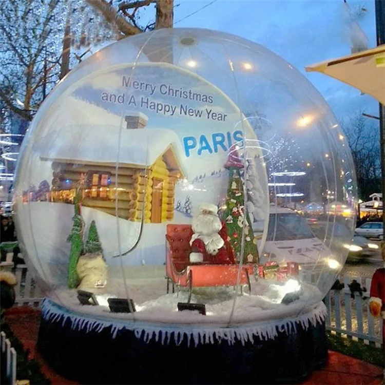 Hermosa cabina de fotos inflable de globo de nieve de Navidad de PVC transparente para tomar fotos