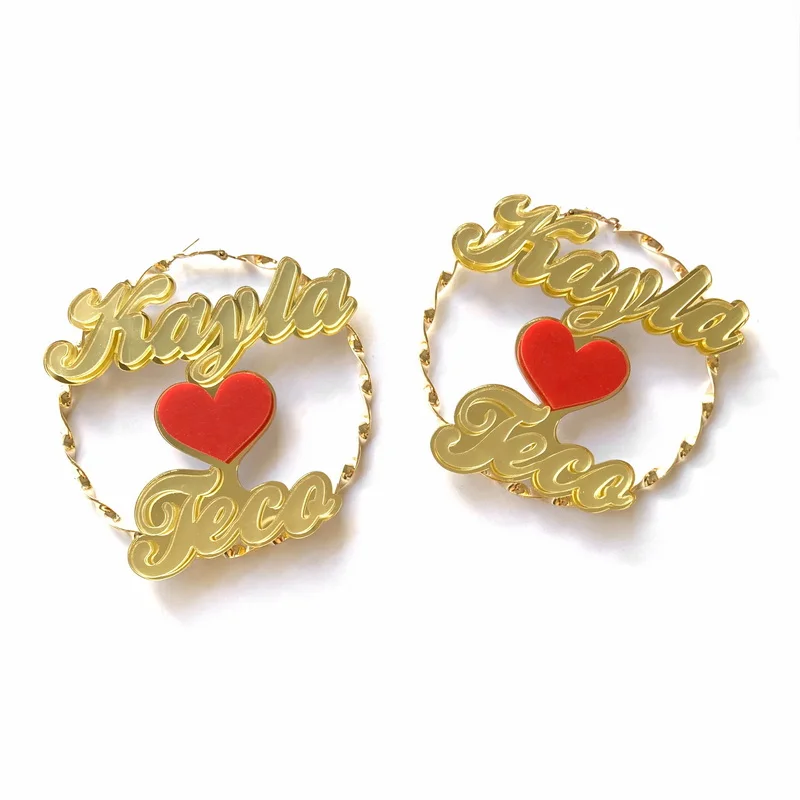 Customize Words Name Acrylic Earrings Twist Hoop Earrings Personalized Letters With Heart Couple Jewelry Gift Accessories