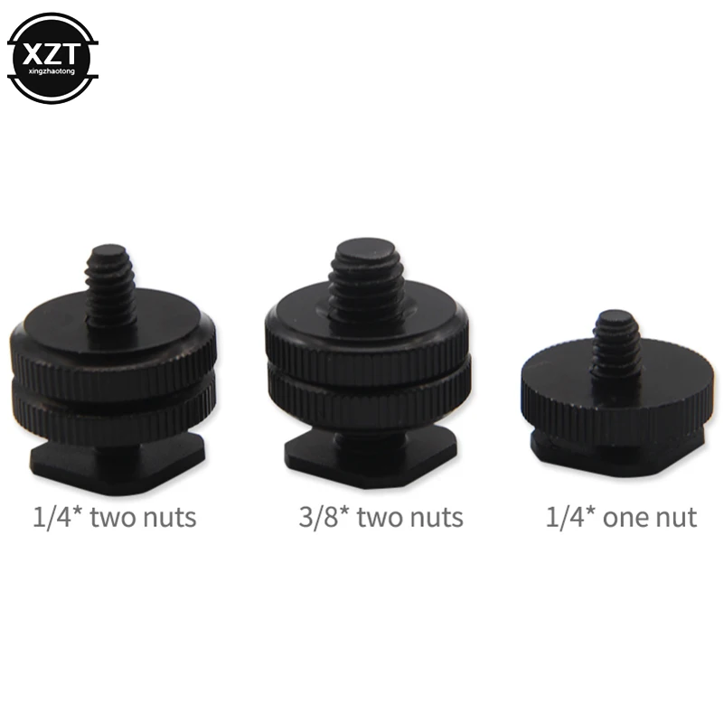 Professional 1/4" Dual Nuts Tripod Mount Screw Black to Flash Hot Shoe Adapter Stand for Camera Studio Accessory