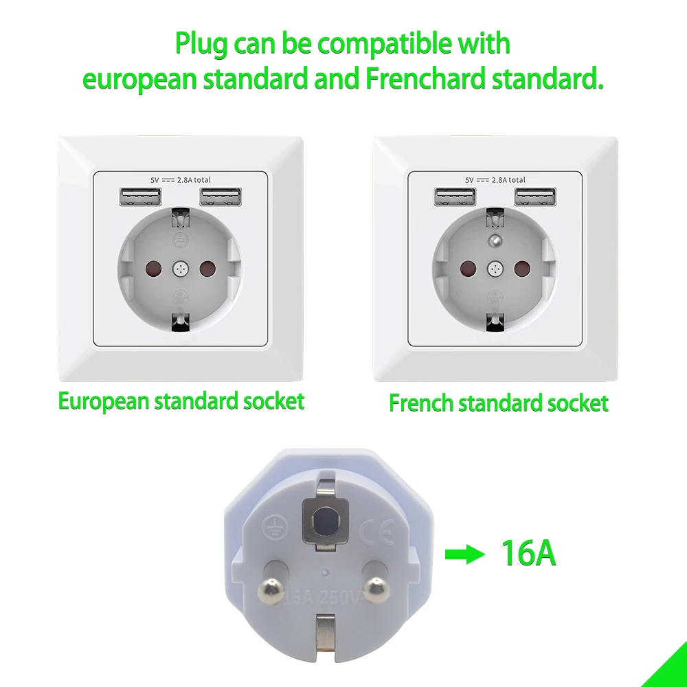 Adattatore convertitore da viaggio con spina UE Presa da muro per caricatore da viaggio CA 250 V con adattatore domestico