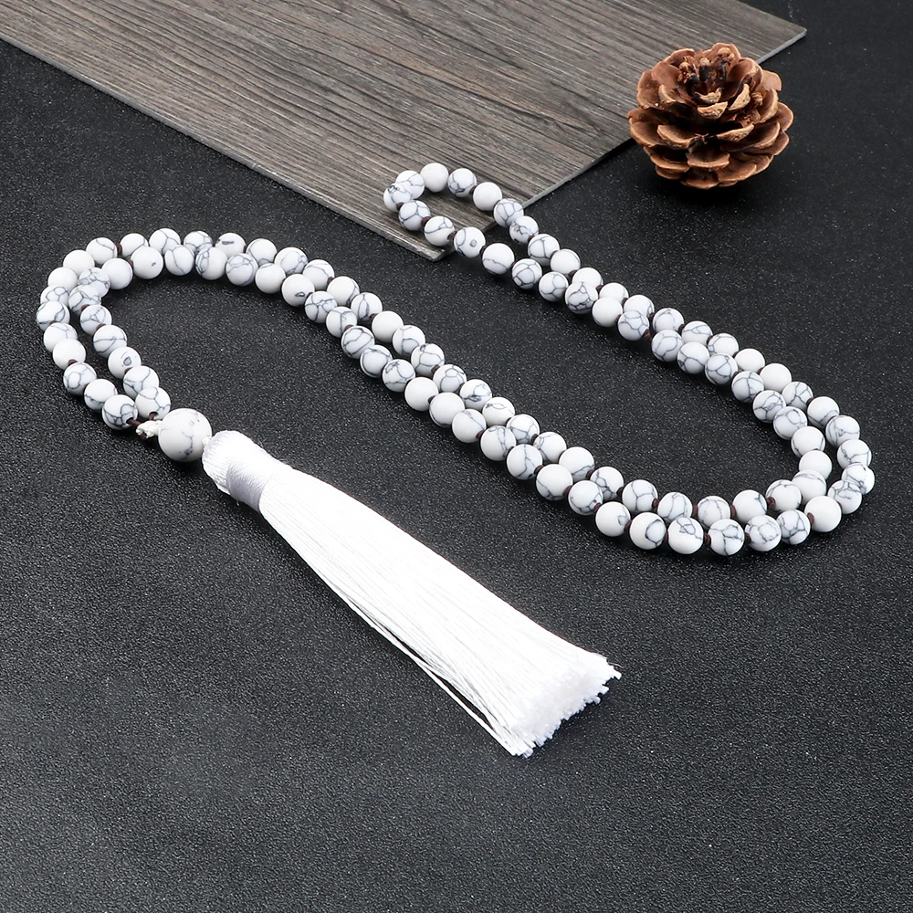 108Mala Natural Malachite Beads Necklace For Women Men Blue Pine Stone Black Onyx Prayer Tassel Necklace Meditation Yoga Jewelry