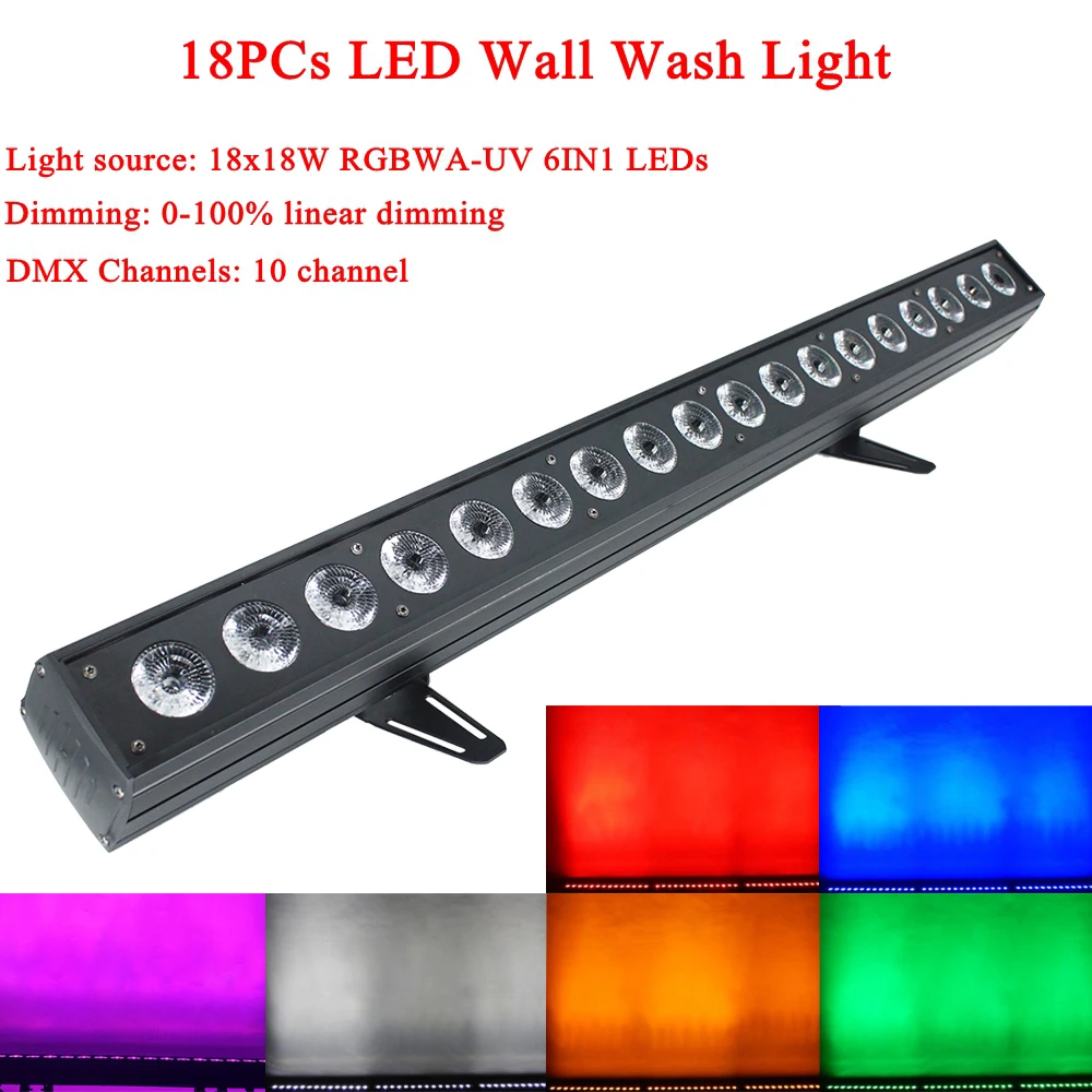 

NEW Disco Light 18x18w RGBWA-UV 6In1 Led Bar Wall Wash Light With DMX512 Sound DJ Bar Party Show Stage Washer Effect Lighting