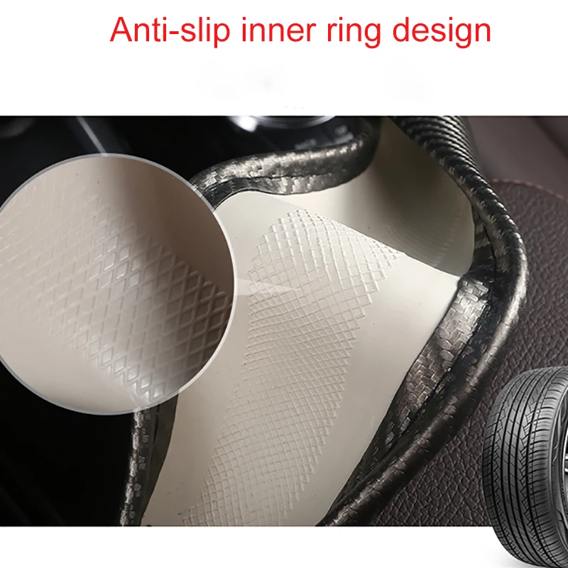 Carbon Fibre Leather Car Steering Wheel Cover 15 Inch/38cm for MG 3 5 6 7 ZS HS GS EHS EZS GT EV RX Currency Accessories