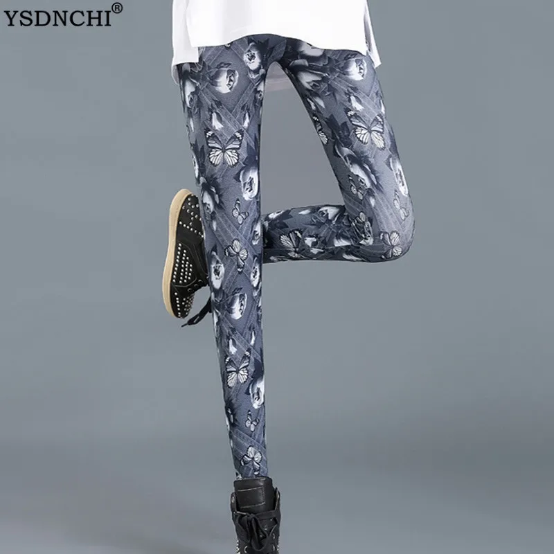 Women Leggings Print High Elastic Skinny Fitness Legging Spring Summer Buterfly Women Sexy Jegging Denim Push Up Pants