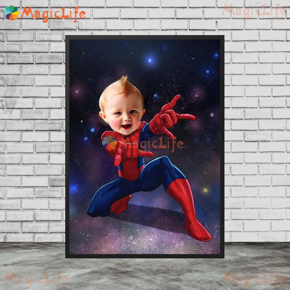 Custom Baby Head Cartoon Hero Anime Portrait Wall Pictures For Living Room Nordic Poster Wall Art Canvas Painting Unframed