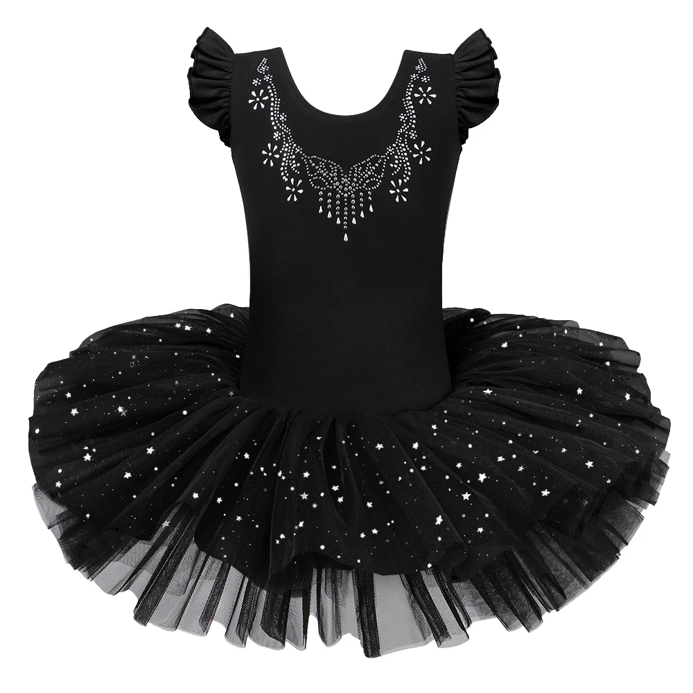 BAOHULU Girls Ballerina Ballet Dress Rhinestone Decro Bow Design Dance Tulle Skirt Girls Short Sleeve Performance Princess Dress