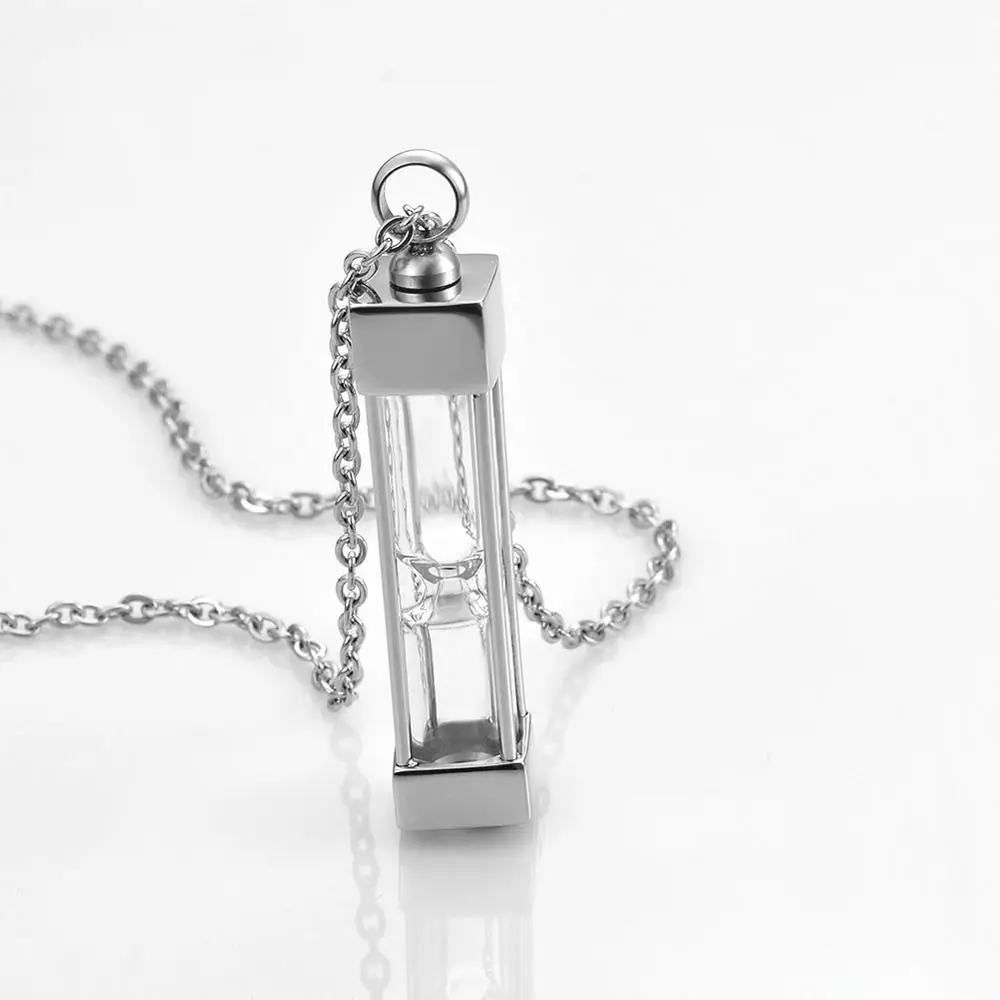 Timeless Hourglass Glass Cremation Jewelry Urn Pendant Necklace  Stainless Steel Memorial Pendants Ash Holder for Pet/Human