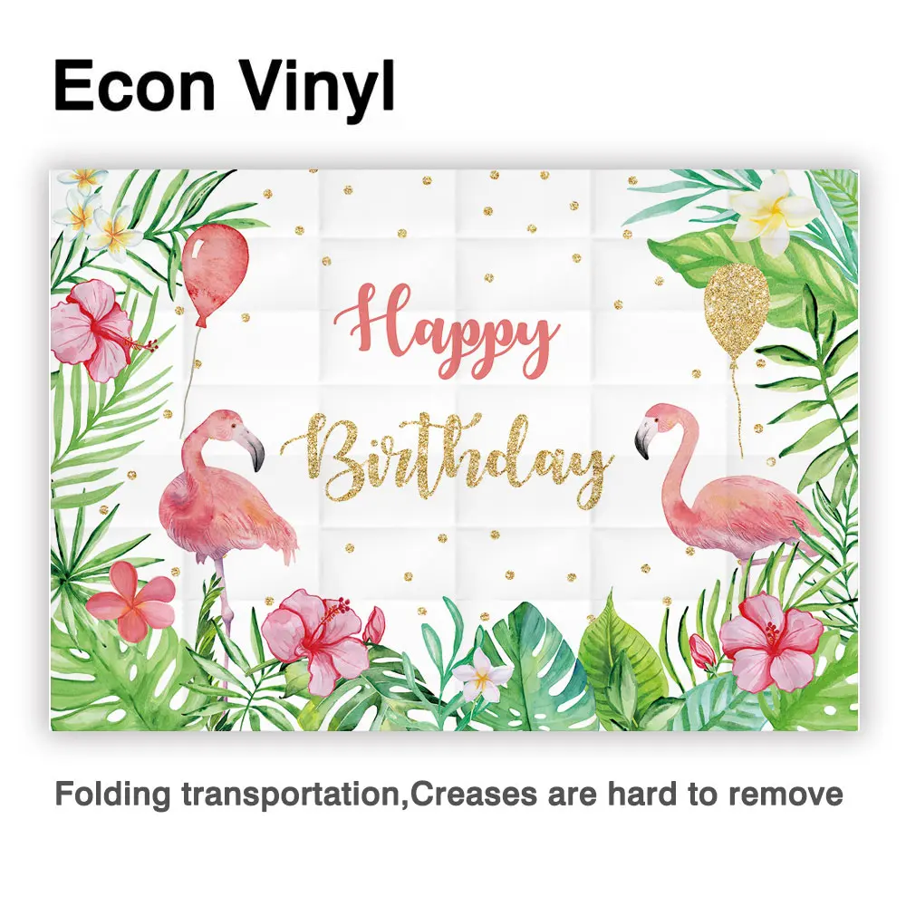 Allenjoyฤดูร้อนพื้นหลังHappyวันเกิดTropical Leavesดอกไม้Flamingoลายเส้นพื้นหลังเด็กงานปาร์ตี้Photozoneแบนเนอร์