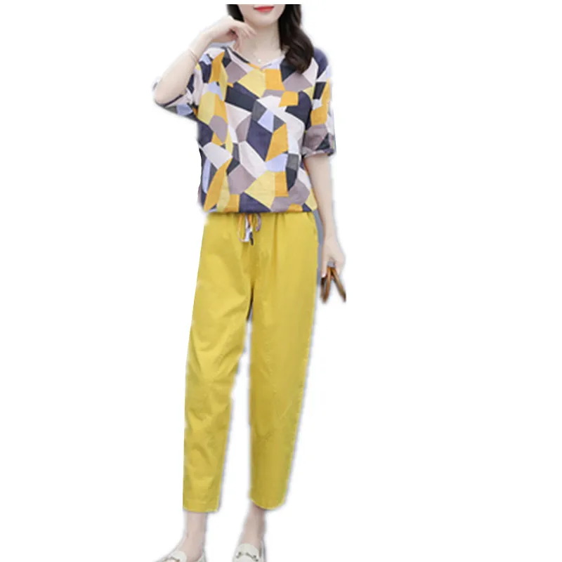 

4XLwomen suit 2022 summer new loose slim fashion suits Short sleeve tops two-piece women's clothing A360