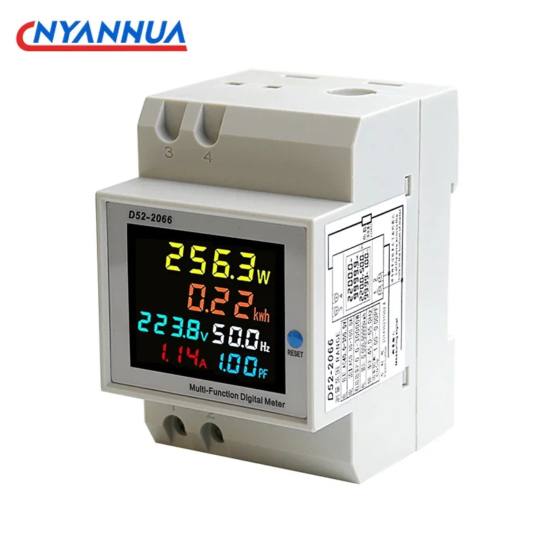 6IN1 Display Smart Meter Din Rail AC Monitor Voltage Current Power Factor Active KWH Electric Energy Frequency Meter