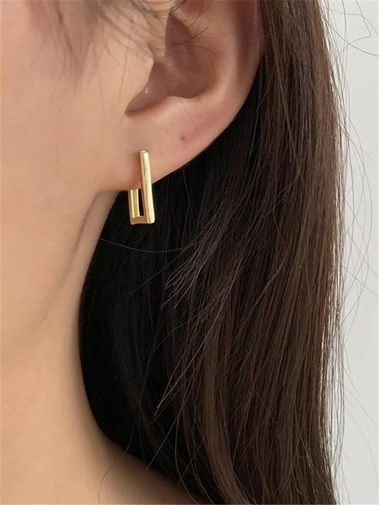 Kshmir-pendientes geométricos de acero inoxidable para mujer, aretes de aro rectangulares de metal, regalo de joyería, 2023