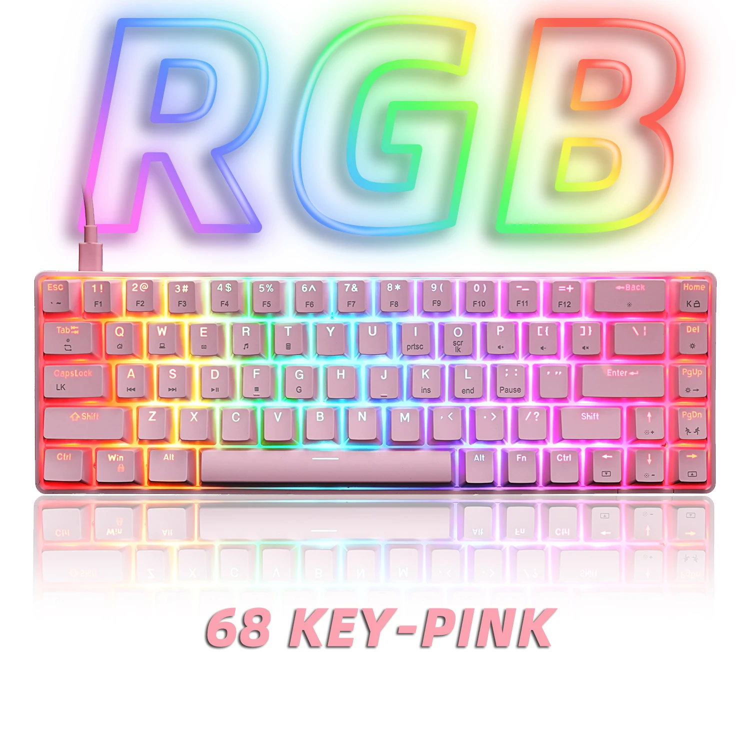 RGB Gaming Mechanical Keyboard Wired 68 Key Small Game Keyboard LED Backlight Red Blue Switch For Gamer Laptop PC Computer