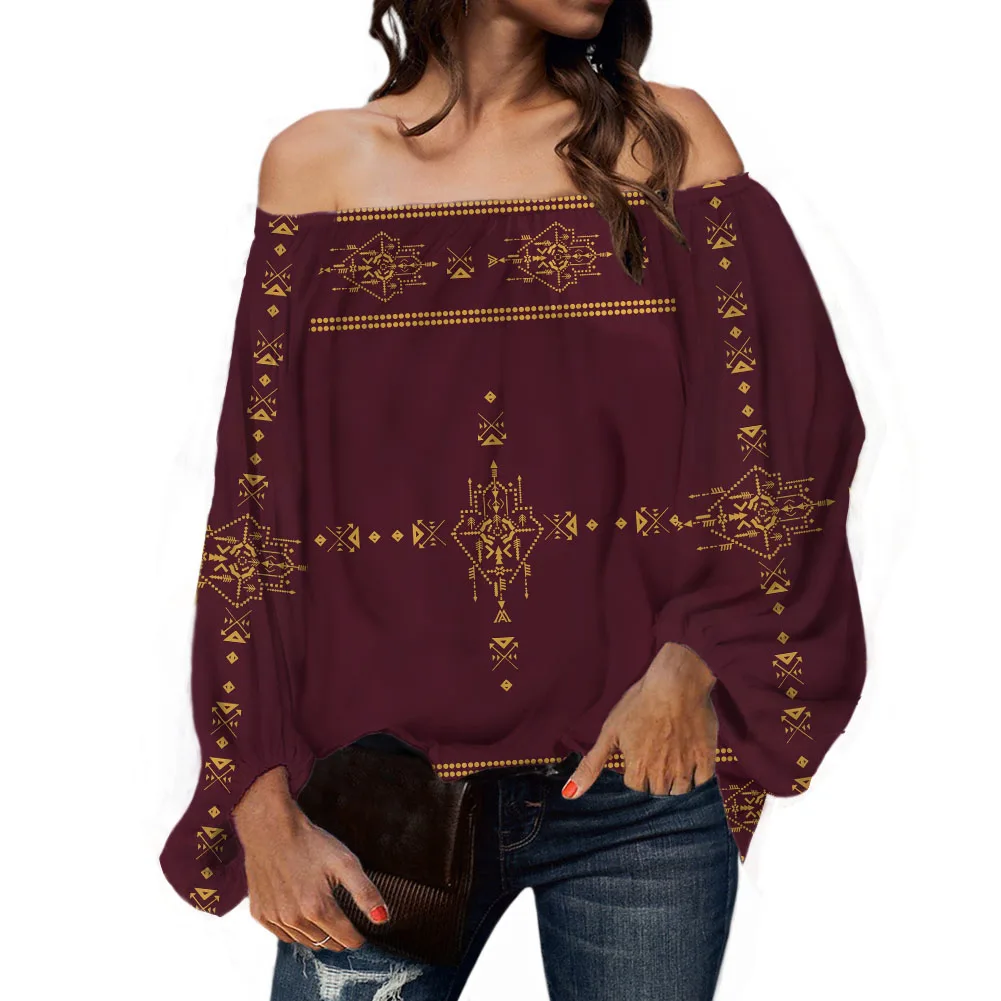 

Luxury design Ladies Chiffon Top Polynesian Traditional Tribal Pattern Female Autumn Elegant Chiffon TopSexy Close-fitting