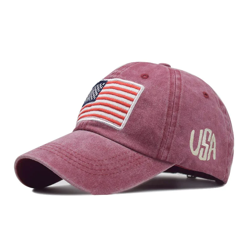 Baseball Cap Washed denim Outdoor Sport Baseball Cap Hat USA America Canada Italy Brazil flag sign Embroidery Spring Autumn Cap
