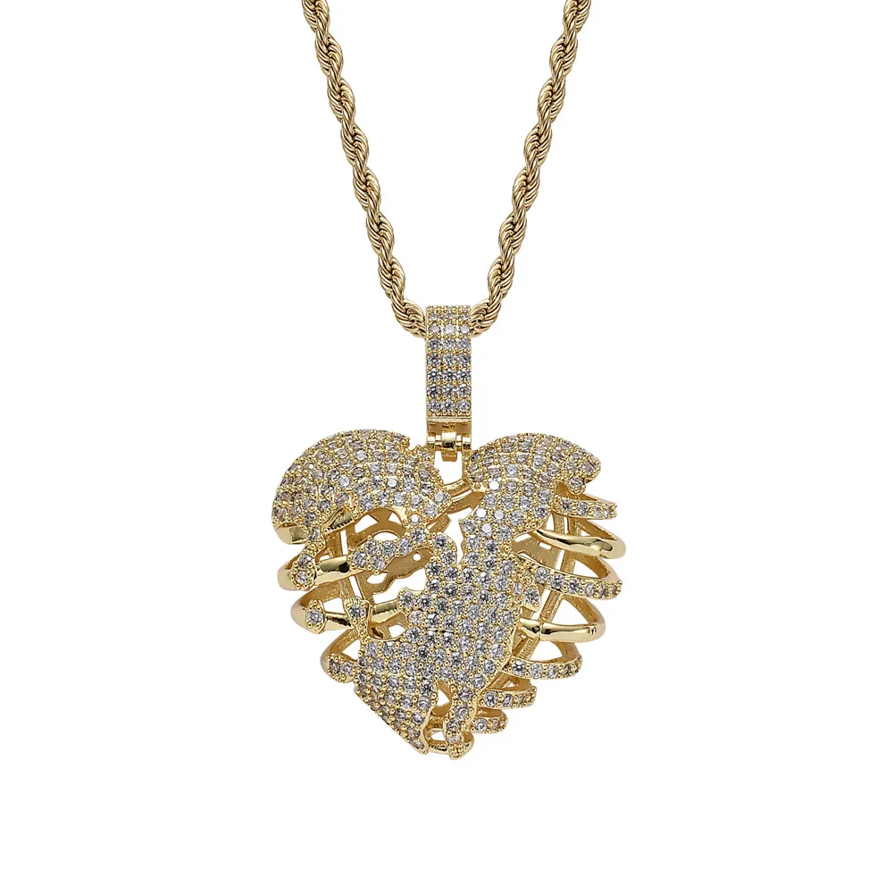 

Hip Hop Jewelry High Quality Iced Out Chain 18K Gold Plated Bling CZ Simulated Diamond Hip-hop Heart Pendant for Men Necklace