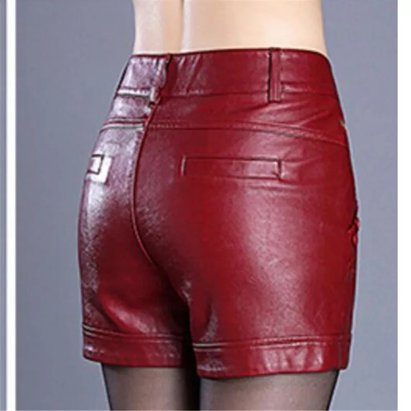 ZXRYXGS 2025 Large Size High Waist Was Thin Slim Casual Wild High Quality Pu Leather Shorts Female Outerwear Suit Shorts Black