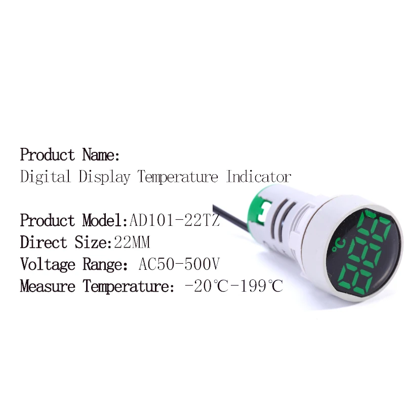 22mm Square Round Protective Film type LED Digital thermometer -20-199 Celsius  AC 50-500V temperature meter Detector Sensor