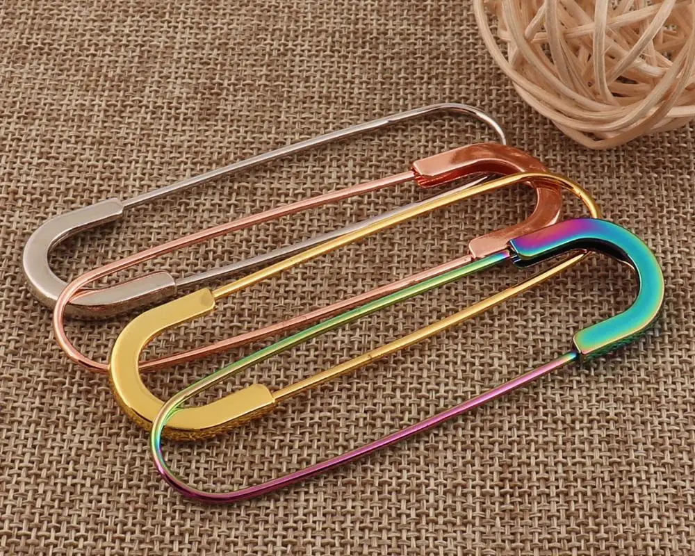 15 PCS Metal Craft Safety Pins,80mm Rainbow/Silver/Gold/Rose Gold Safety Pin Brooch Stitch Markers Loops Charms Jewelry Tag