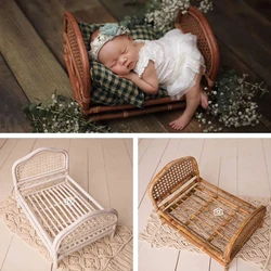 Newborn Photography Props Wooden Baby Bed Woven Rattan Bamboo Chair Newborn Baby Bed Photography Props for Infant Boys Girls