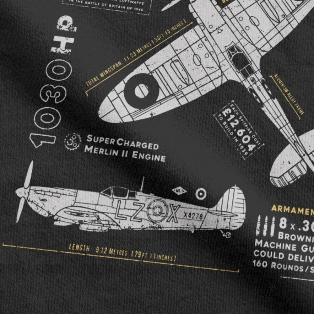 Novelty Spitfire T-Shirt Men 100% Cotton T Shirts Fighter Plane WW2 War Pilot Aircraft Airplane Short Sleeve Tees Party Clothes