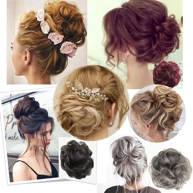 Synthetic Flexible Elastic Women\'s Messy Hair Bun BlackBrown Blonde Curly Scrunchy Chignon Hairpiece