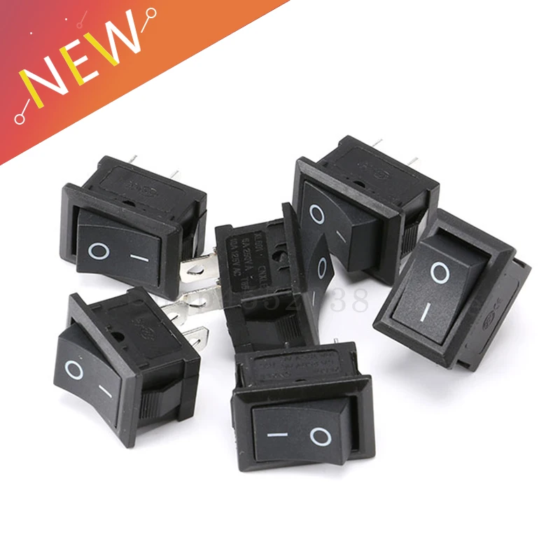 10PCS/LOT 15*21mm 2 Pin SPST ON/OFF Boat Rocker Switch 6A-10A 110V 250V KCD1-101 Snap-in Black Rocker Switches