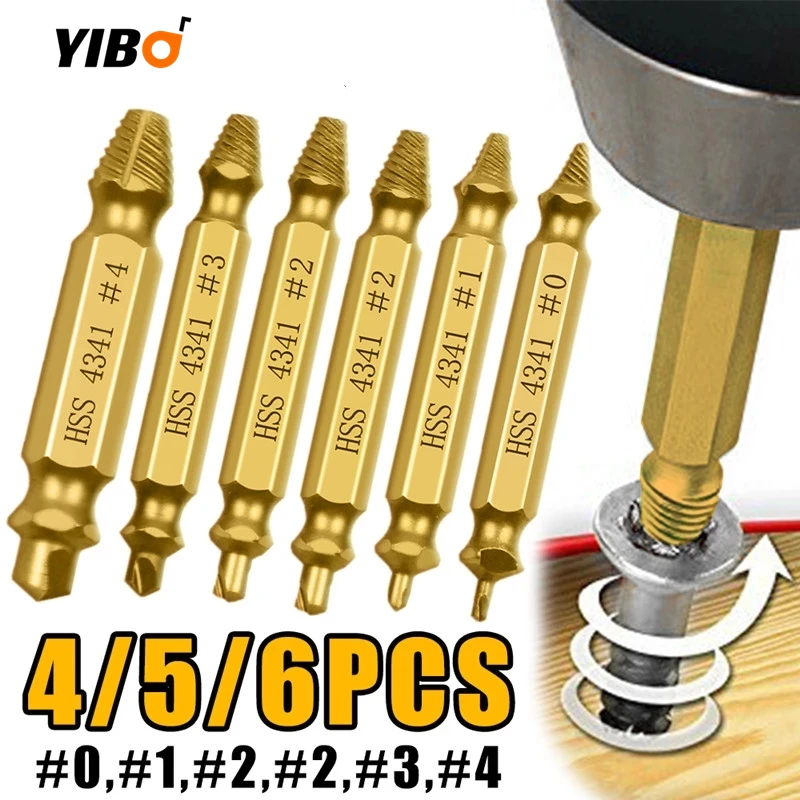 4/5/6PCS Bolt Remover Screws Extractor Demolition Tools Damaged Screw Extractor Drill Bit Set Easily Take Out Broken Screw
