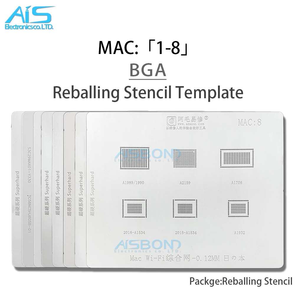 

Трафарет Amaoe BGA Reballing для MAC Pro A2159 A1706 A1707 A1534 Power IC CPU SSD DDR WIFI толщина 0,12 мм 0,15 мм 0,25 мм