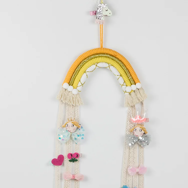 Ins tessuto arcobaleno per bambini forcina per capelli fascia portaoggetti ciondolo a parete corda per capelli finitura gioielli decorazione colorata per bambini