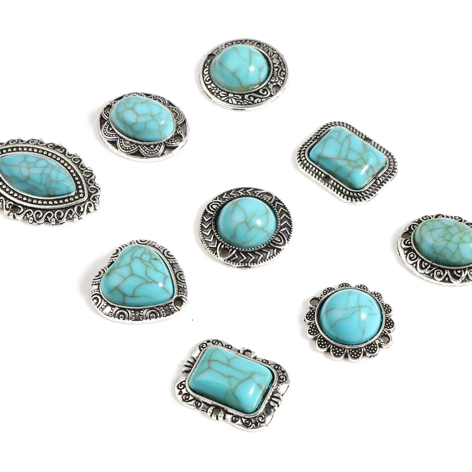 

Bohemian Style Connectors Antique Silver Color Green Blue Charms DIY Making Earrings Bracelets Women Men Jewelry Findings,10PCs