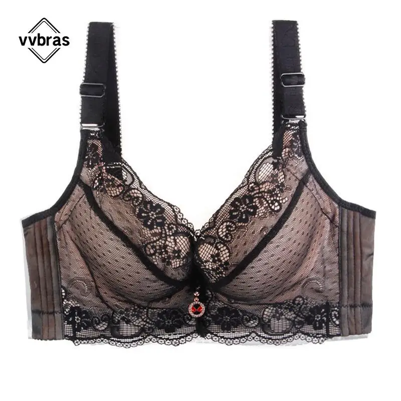 vvbras Women Sexy Underwear Mesh Lace Lingerie Plus Size Bra Underwire Thin Bralette Unpadded Push Up Big Breast Underwear