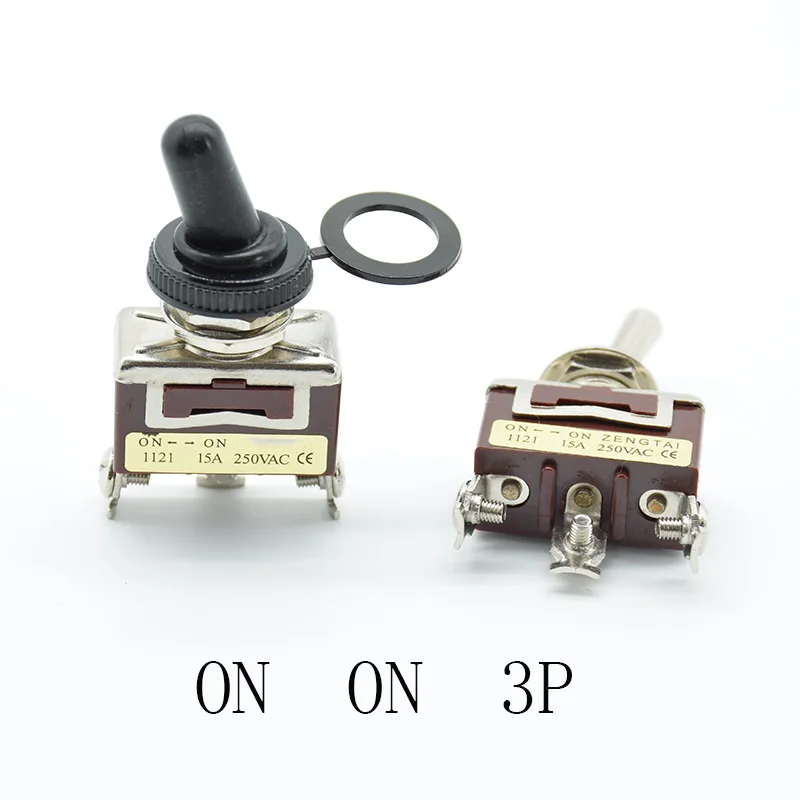 Miniature ON OFF ON ON Small SPST Toggle Switch 2pin 3pin Heavy Duty  Waterproof Cover red   blue 15A 250V AC Mounting hole 12mm