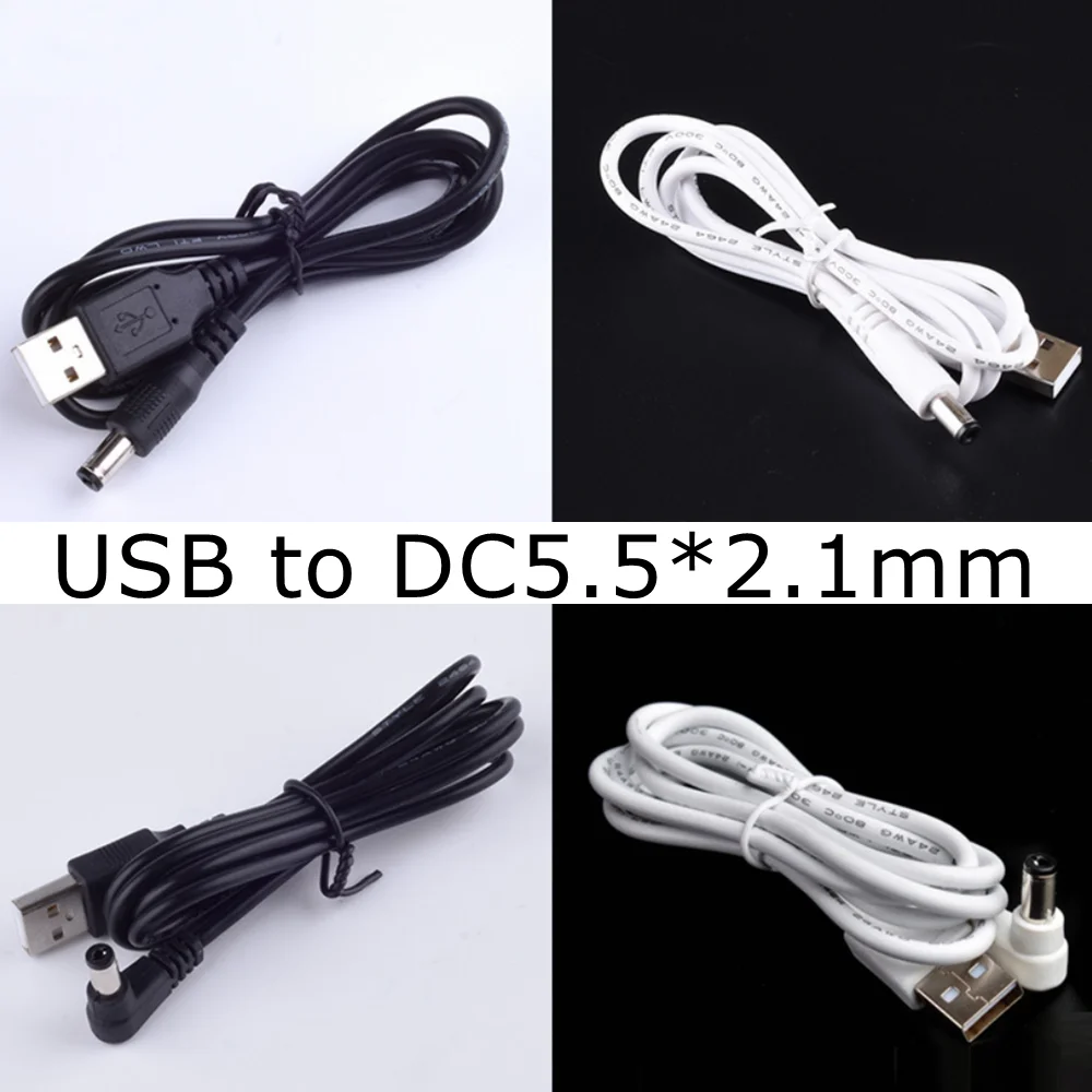 

100 pieces White DC Elbow Power cable Plug USB To DC 5.5*2.1mm Jack Right Angle L shape charge Cable 1m