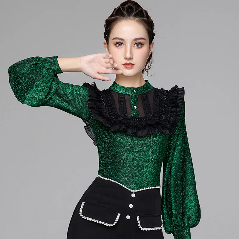 

Modern Ballroom Dance Tops Female Autumn & Winter New Latin Dance Shirt Rumba Practice Blouse Waltz Dance Stage Clothing DQL6368