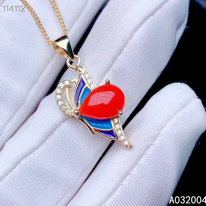 

KJJEAXCMY Fine Jewelry 925 Sterling Silver Inlaid Natural Gemstone Red Coral Miss Female Pendant Necklace Elegant Support Test