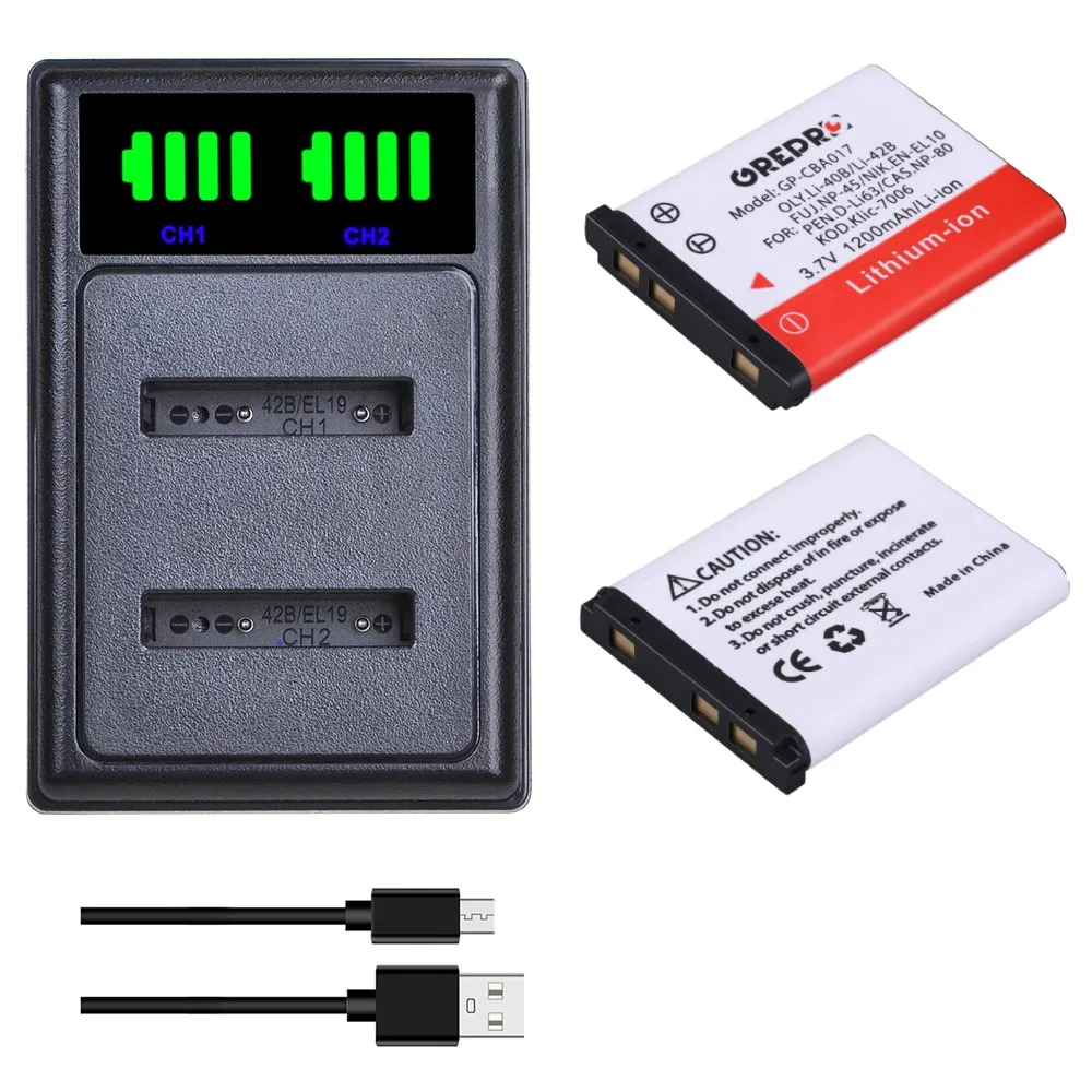 Li-40B Li-42B EN-EL10 Battery + Li 40B Charger with Type-C and USB Cable for Olympus for Fuji NP-45 NP 45 NP45 NP 45A 45B 45S