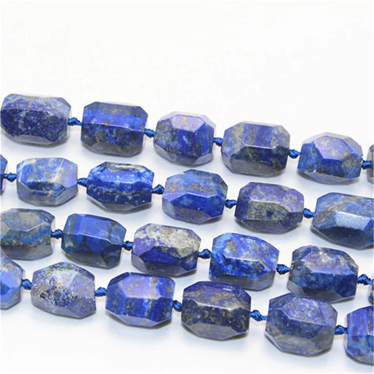 

Natural Genuine Blue Lapis Lazuli Nugget Hand Cut Faceted Big Beads 15*20mm 15"