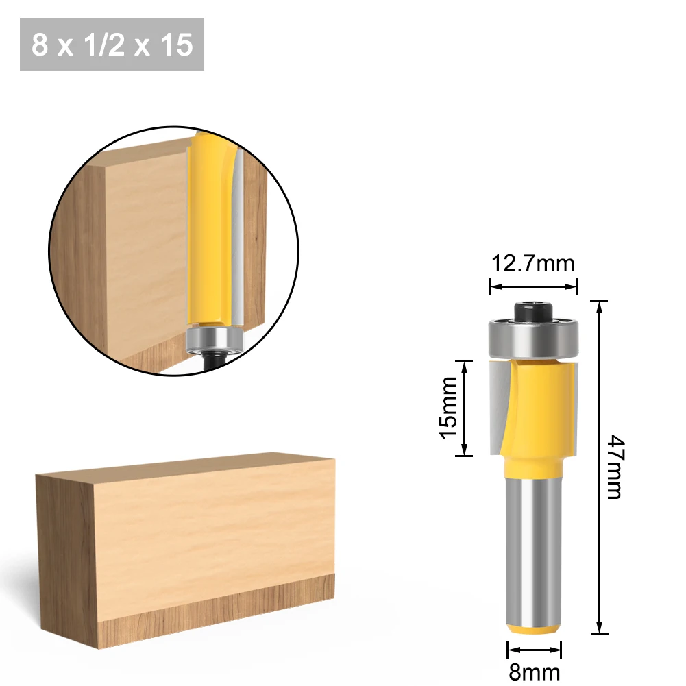 목재용 생크 플러시 트림 라우터 비트, 베어링 목공 도구 엔드밀 포함, 연장 트리밍 커터, 8 인치, 1 개