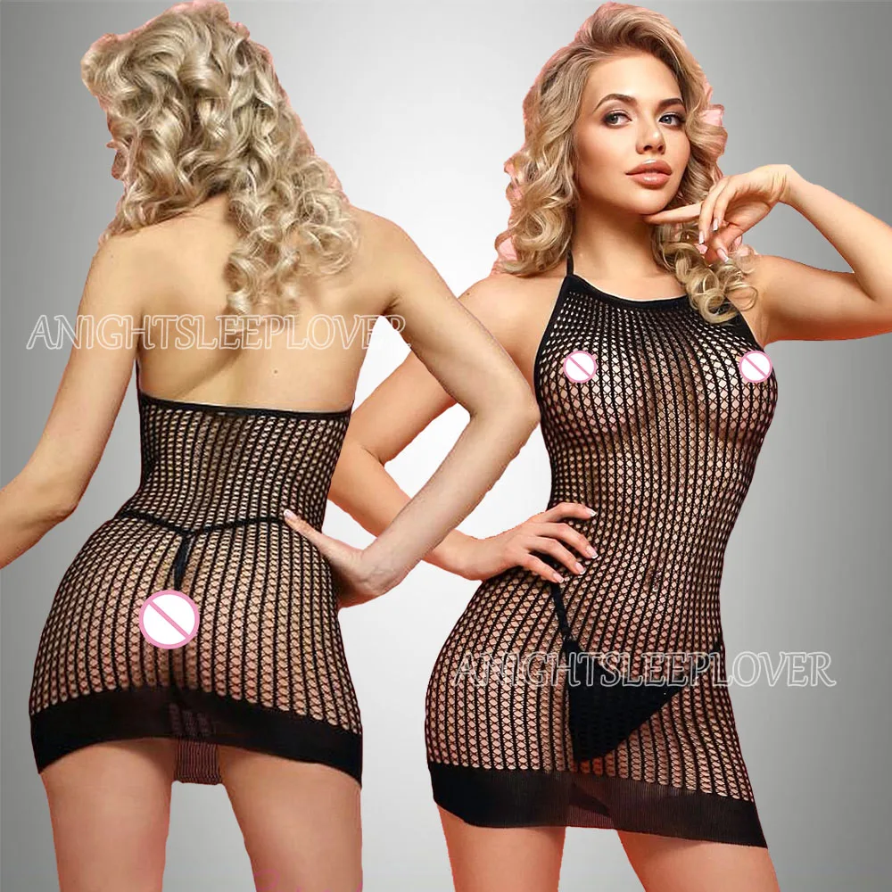 Sexi Women Fishnet Night Dress Hot Bodycon Clubwear Vestido Sexy Catsuit Erotic Transparent Midi Dresses mujer porno