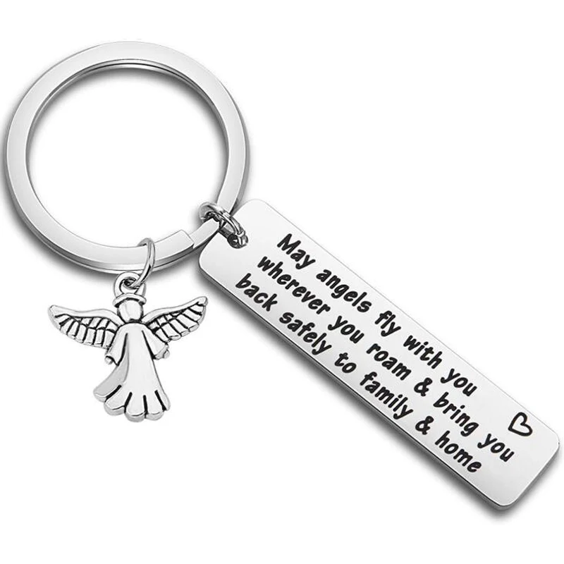 Stainless Steel Traveller Keychain Gift May Angels Fly with You Wherever You Roam Bring You Back Safely to Family and Home